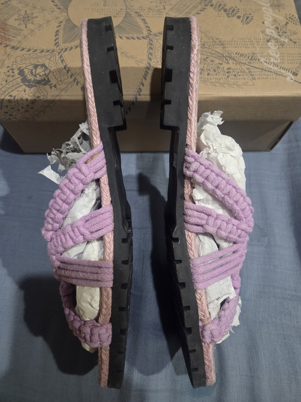 Free People Sandri Macrame Lavender Braided Slide Sandals - Women Size 9 - Picture 5 of 7